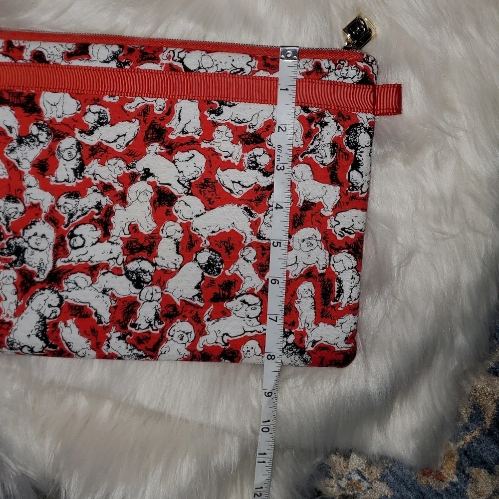 Carolina Herrera White Poodles On Red And Black Pouch